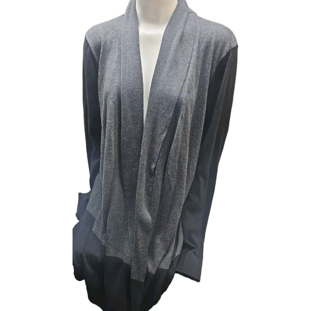 Lauren Ralph Lauren Womens 2X Open Front Cardigan Sweater Black Gray Long XXL
